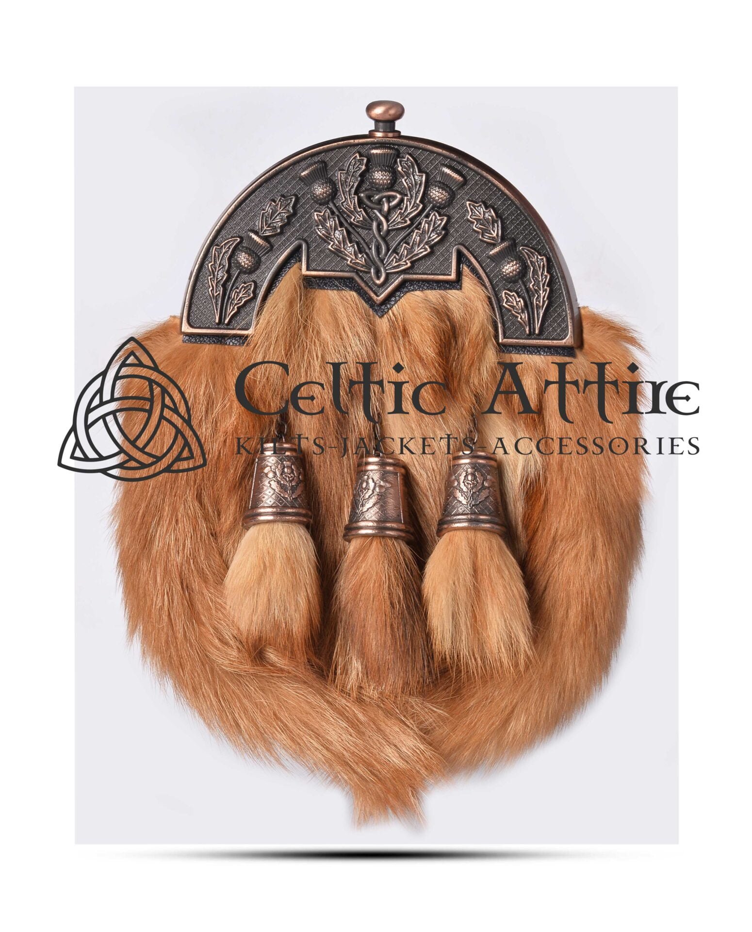 Red Fox Fur Dress Sporran Bronze Thistle Cantle