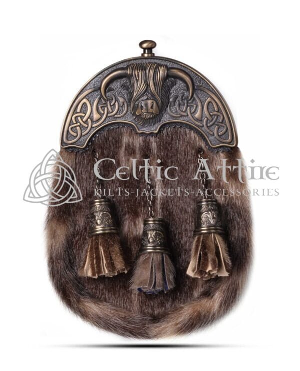 Brass Highland Cow Seal Fur Full Dress Sporran