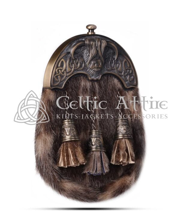 Brass Highland Cow Seal Fur Full Dress Sporran - Image 2