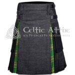 Krewe-of-Shamrock-Black-Denim-Hybrid-Utility-Kilt-front-view