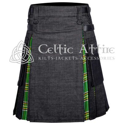 Krewe-of-Shamrock-Black-Denim-Hybrid-Utility-Kilt-front-view