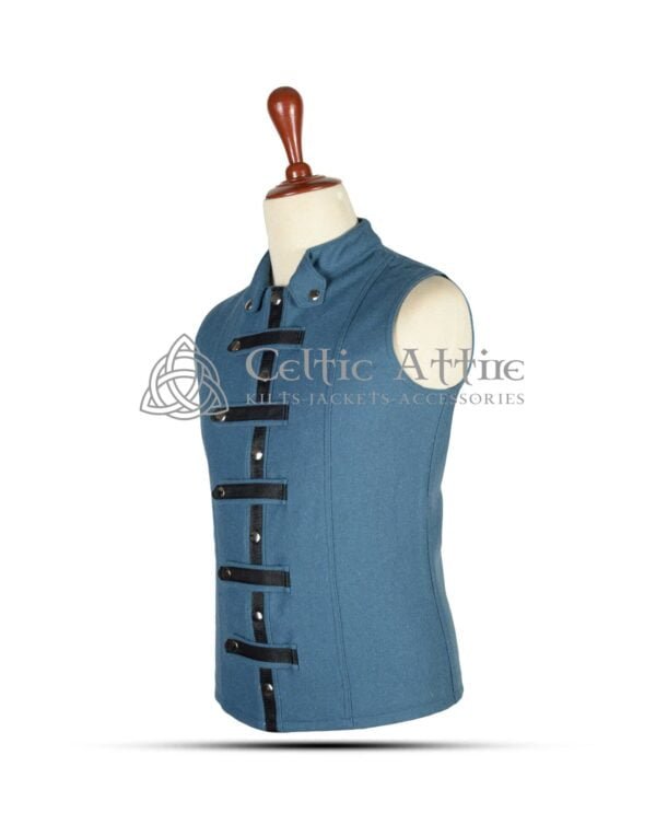 Lovat Blue Wool Punk Rock Waistcoat - Image 2