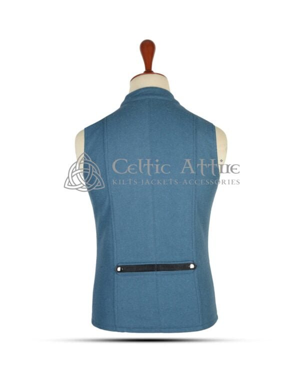 Lovat Blue Wool Punk Rock Waistcoat - Image 3