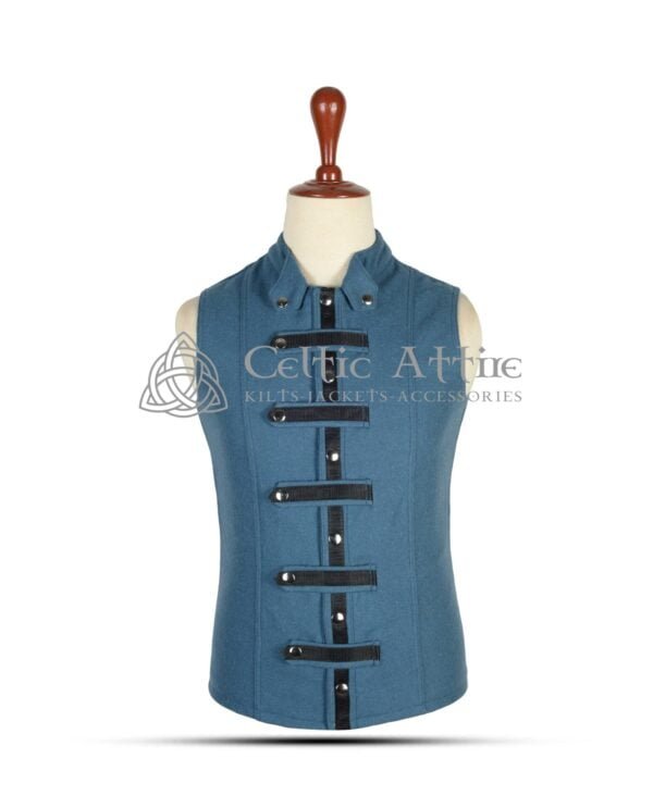 Lovat Blue Wool Punk Rock Waistcoat