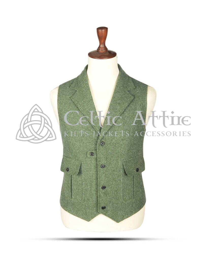 Lovat-Green-Wool-Kilt-Vest-Front-View Lovat-Green-Wool-Kilt-Vest-Front-View