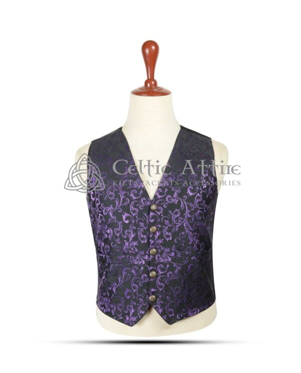 Purple-Brocade-5-Buttons-Waistcoat-Front-View