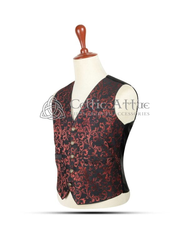 Red-Brocade-5-Buttons-Waistcoat