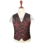 Red-Brocade-5-Buttons-Waistcoat-front-View