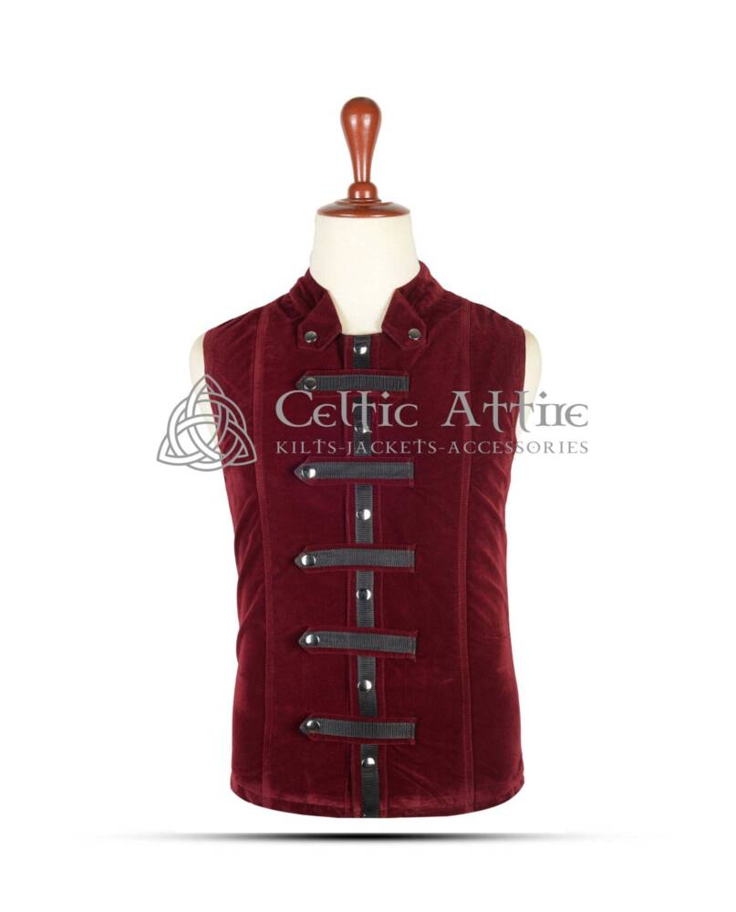 Red-Vine-Velvet-Punk-Rock-Sleeveless-Jacket-Front-View Red Vine Velvet Punk Rock Jacket