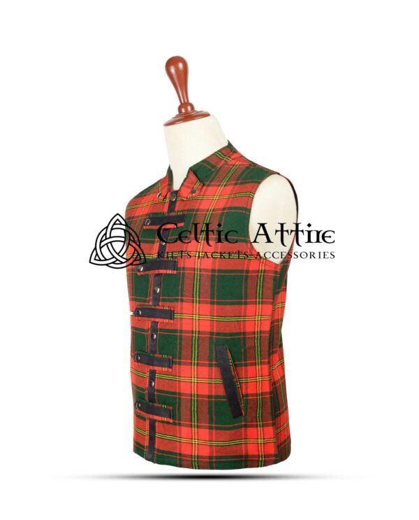 Ulster Red Tartan Punk Rock Waistcoat - Image 2