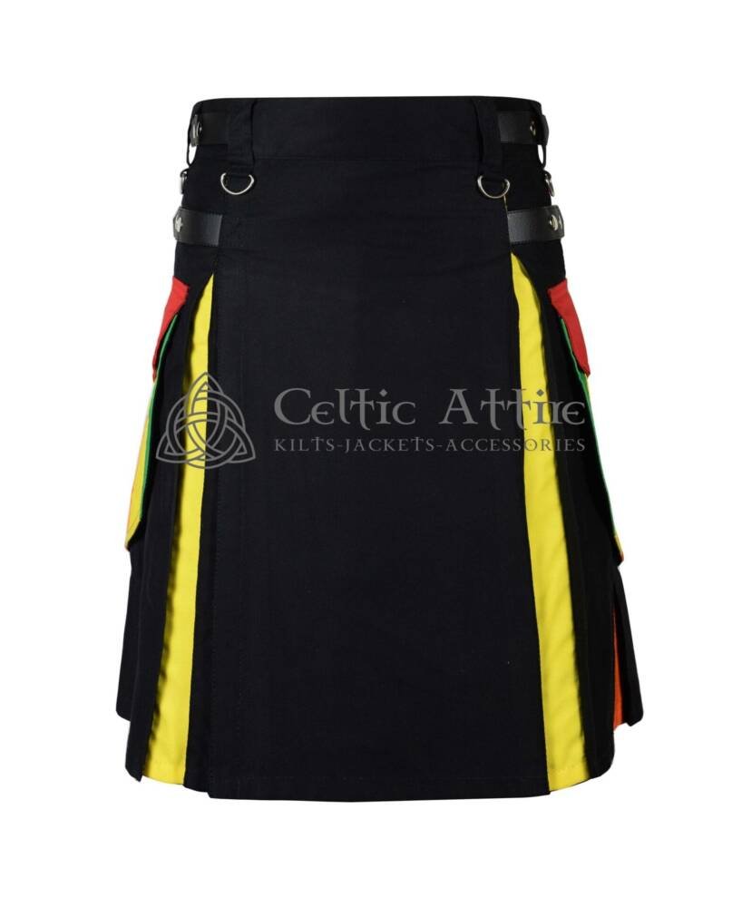 Black-Cotton-Hybrid-LGBTQ-Pride-Kilt-Front-View Black Cotton Hybrid LGBTQ Pride Kilt