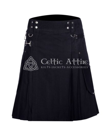 Black Cotton Utility Kilt