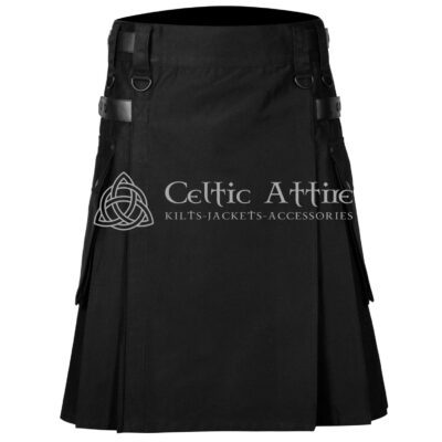 Black Cotton Utility Kilt with Pockets