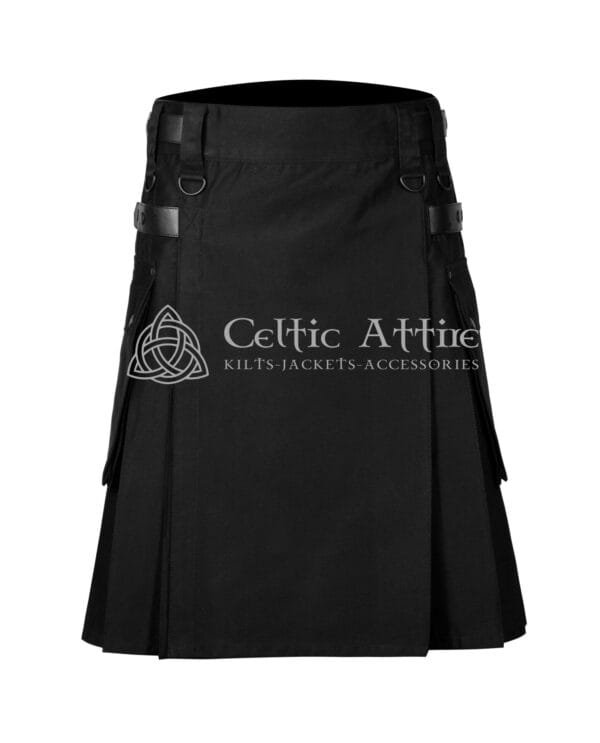 Black Cotton Utility Kilt with Pockets