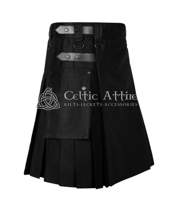 Black Cotton Utility Kilt with Pockets - Image 2