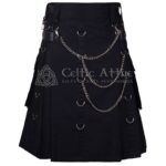 Black Gothic Cotton Kilt with Silver Chains