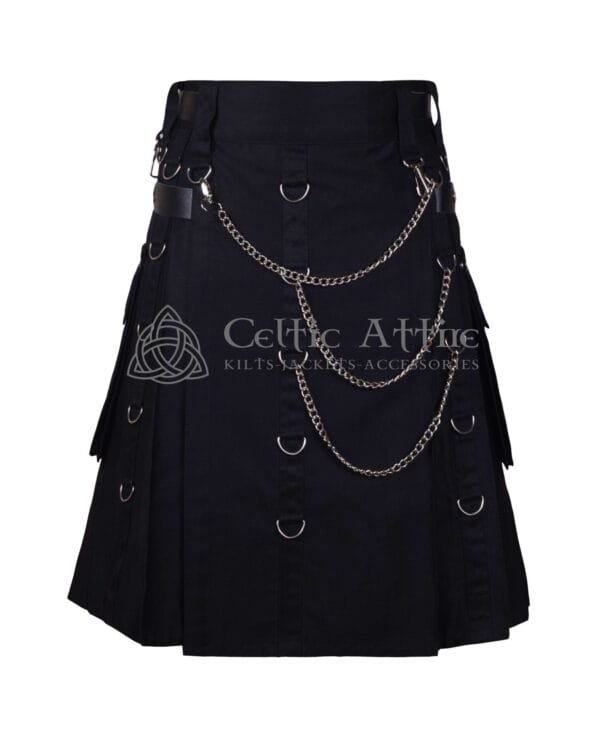 Black Gothic Cotton Kilt with Silver Chains