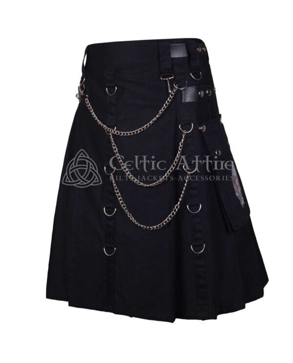 Black Gothic Cotton Kilt with Silver Chains - Image 2