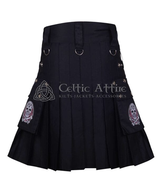 Black Gothic Cotton Kilt with Silver Chains - Image 3