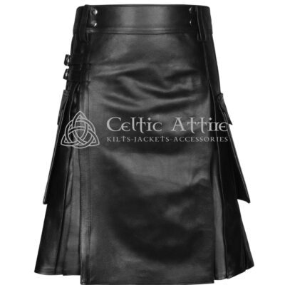 Black Leather Utility Kilt