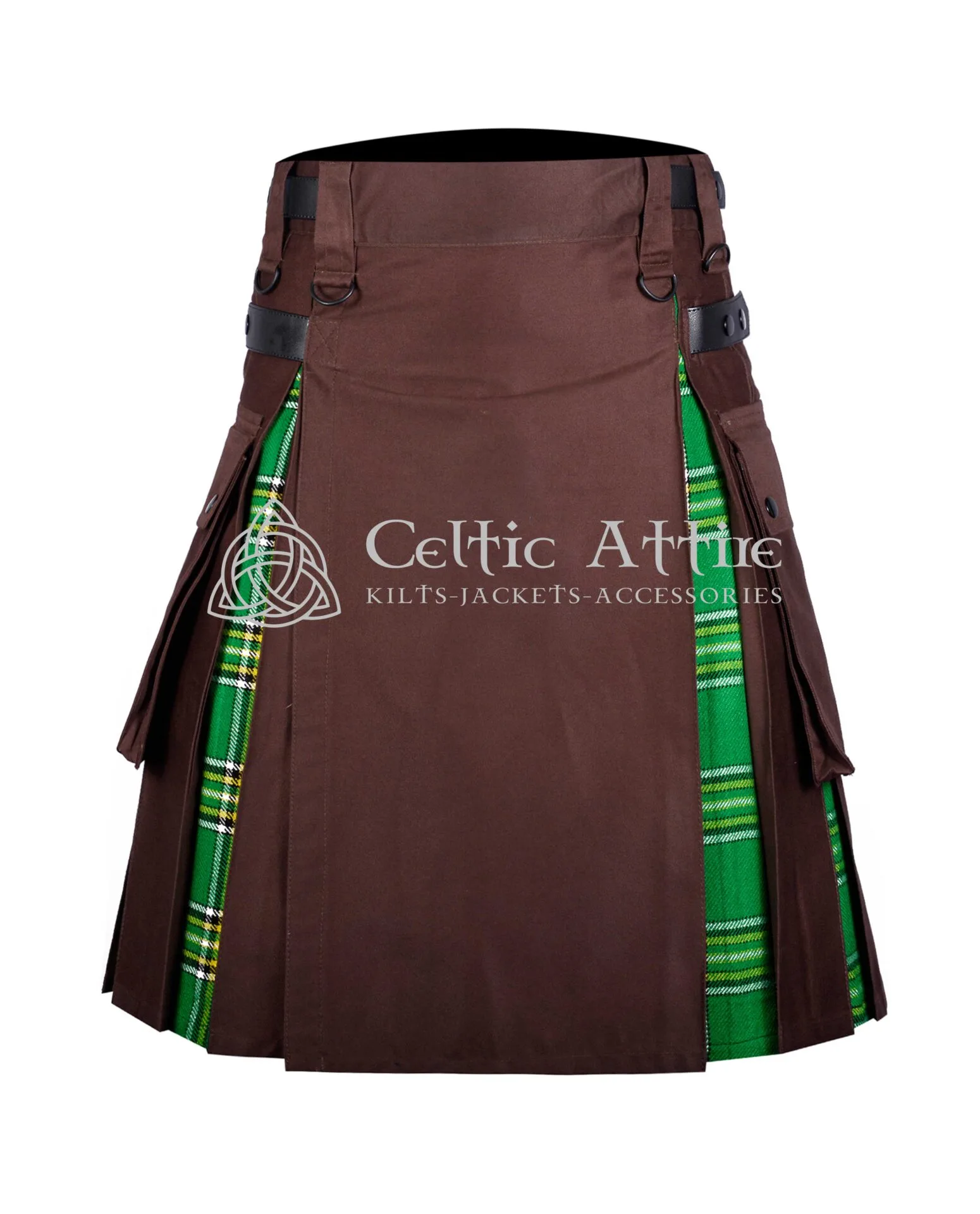 Brown Cotton Irish Tartan Hybrid Utility Kilt