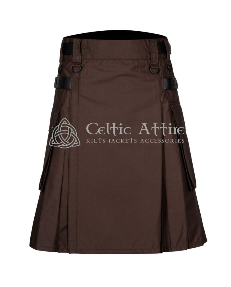 Brown-Cotton-Utility-Kilt-Front-View (2) Brown Cotton Utility Kilt