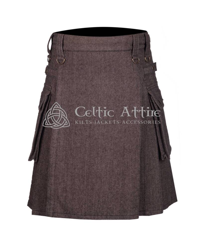 Brown-Tweed-Utility-Kilt-Front-View Brown Tweed Utility Kilt