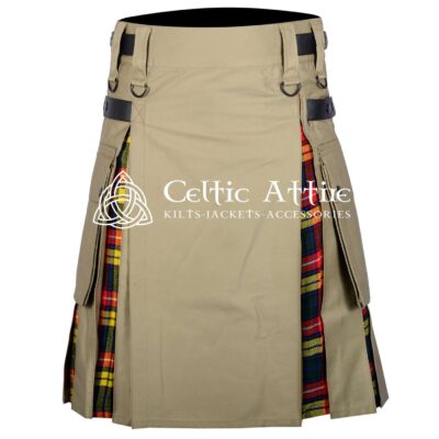 Khaki Cotton Buchanan Tartan Hybrid Kilt