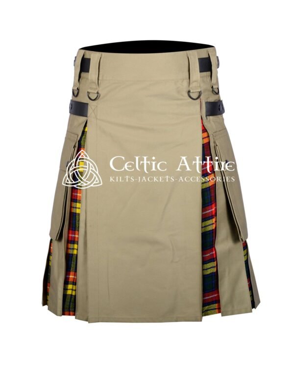 Khaki Cotton Buchanan Tartan Hybrid Kilt