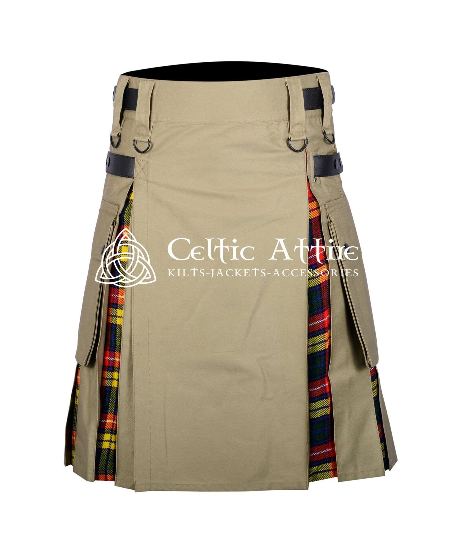 Khaki Cotton Buchanan Tartan Hybrid Kilt