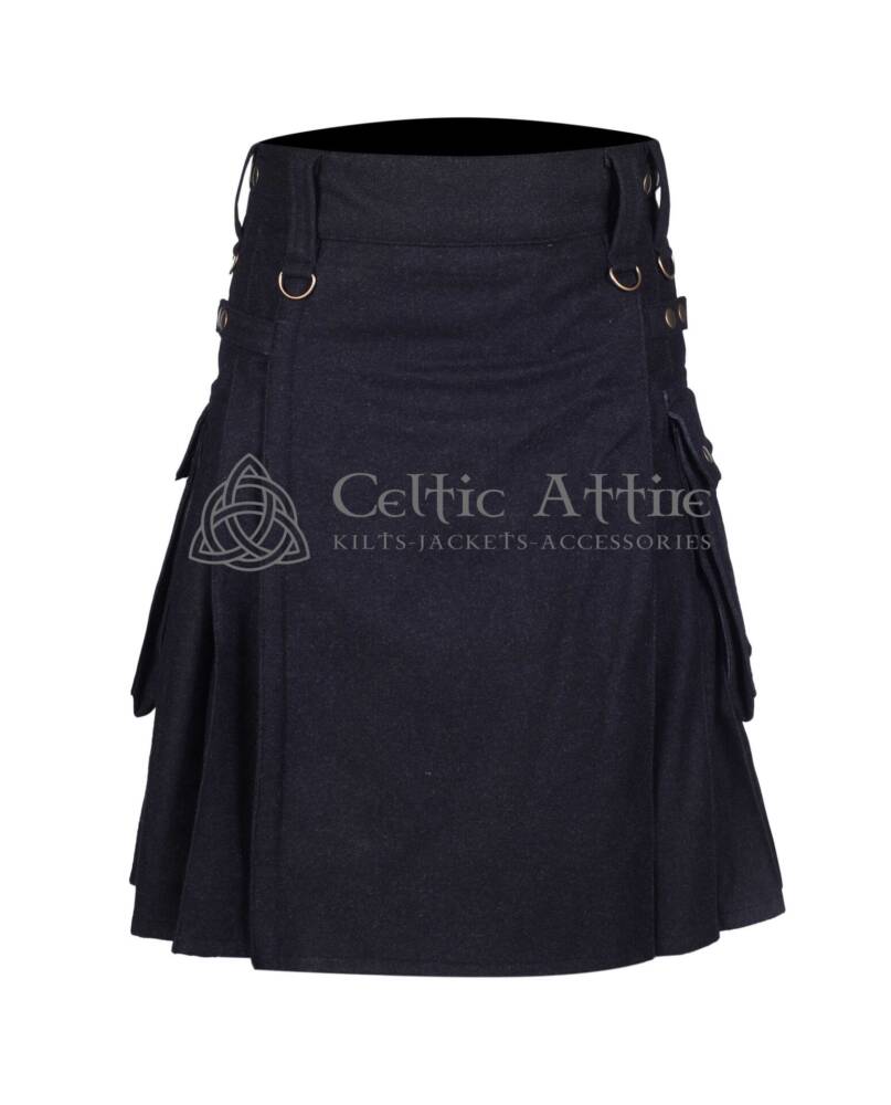 Charcoal-Wool-Utility-KIlt-Front-View Charcoal Wool Utility Kilt