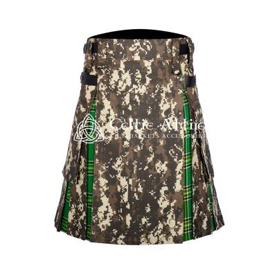 Irish Tartan Hybrid Kilt with Digital Camo Cotton