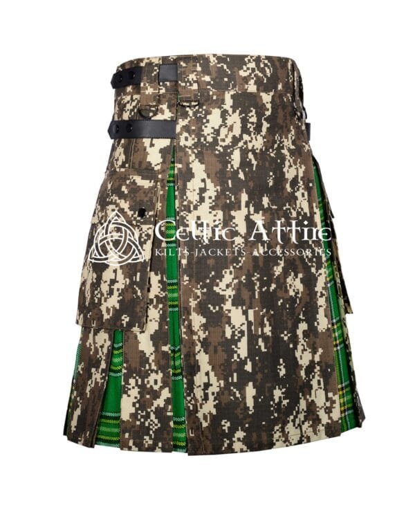 Irish Tartan Hybrid Kilt with Digital Camo Cotton - Image 3