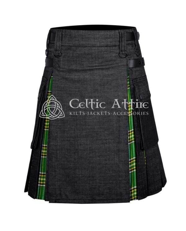 Black Cotton Irish Tartan Hybrid Utility Kilt