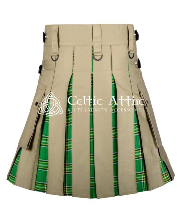 Khaki Cotton Irish Tartan Hybrid Utility Kilt - Image 2