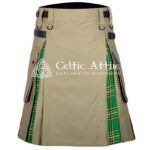 Khaki Cotton Irish Tartan Hybrid Utility Kilt