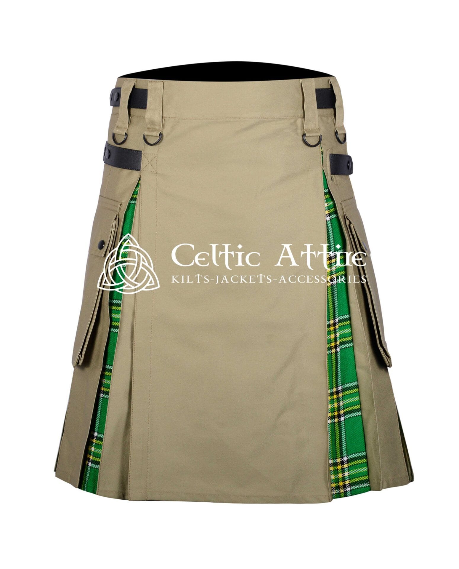 Khaki Cotton Irish Tartan Hybrid Utility Kilt