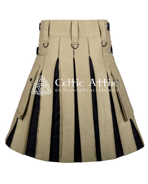 Khaki and Black Cotton Hybrid Utility Kilt - Image 2