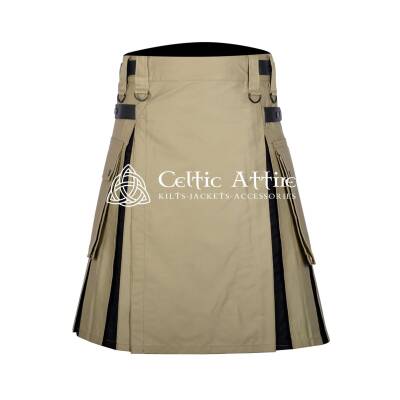 Khaki and Black Cotton Hybrid Utility Kilt