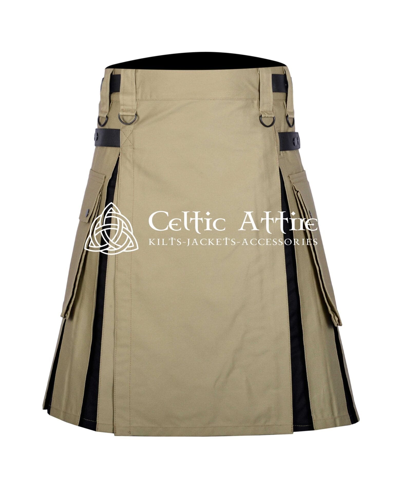 Khaki and Black Cotton Hybrid Utility Kilt