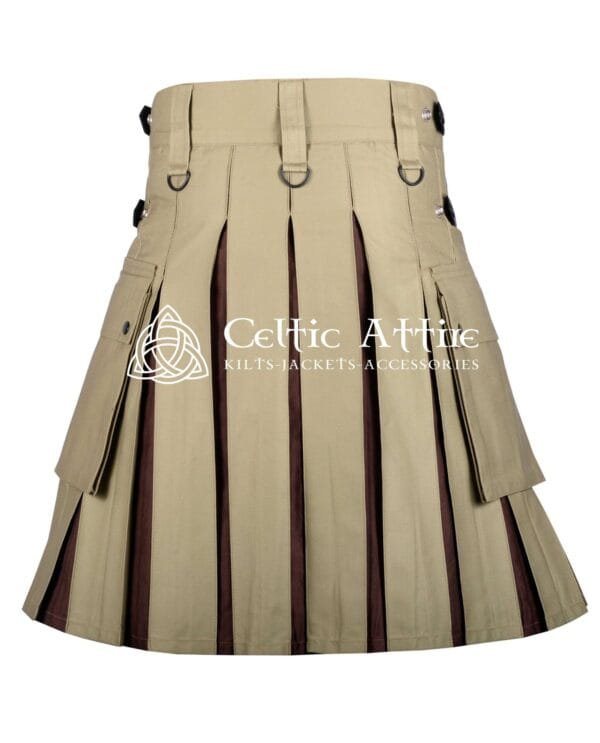 Khaki and Brown Cotton Hybrid Utility Kilt - Image 2