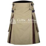 Khaki and Brown Cotton Hybrid Utility Kilt