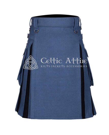 Lovat Blue and Black Wool Hybrid Kilt