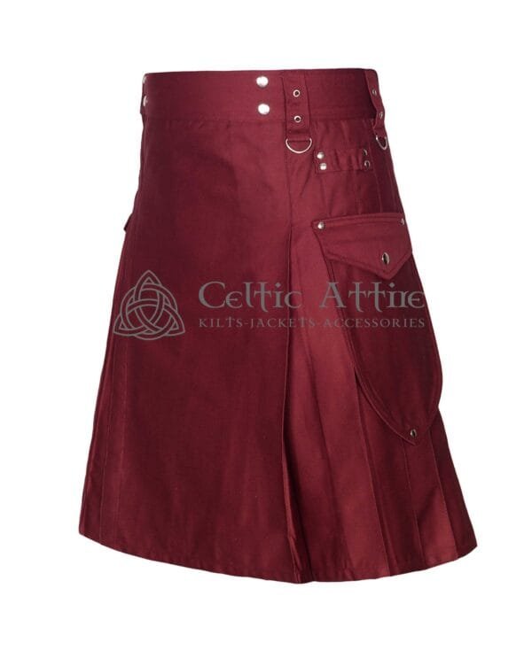 Maroon Cotton Utility Kilt - Image 2