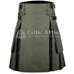 Olive Green Cotton Gunn Tartan Hybrid Utility Kilt