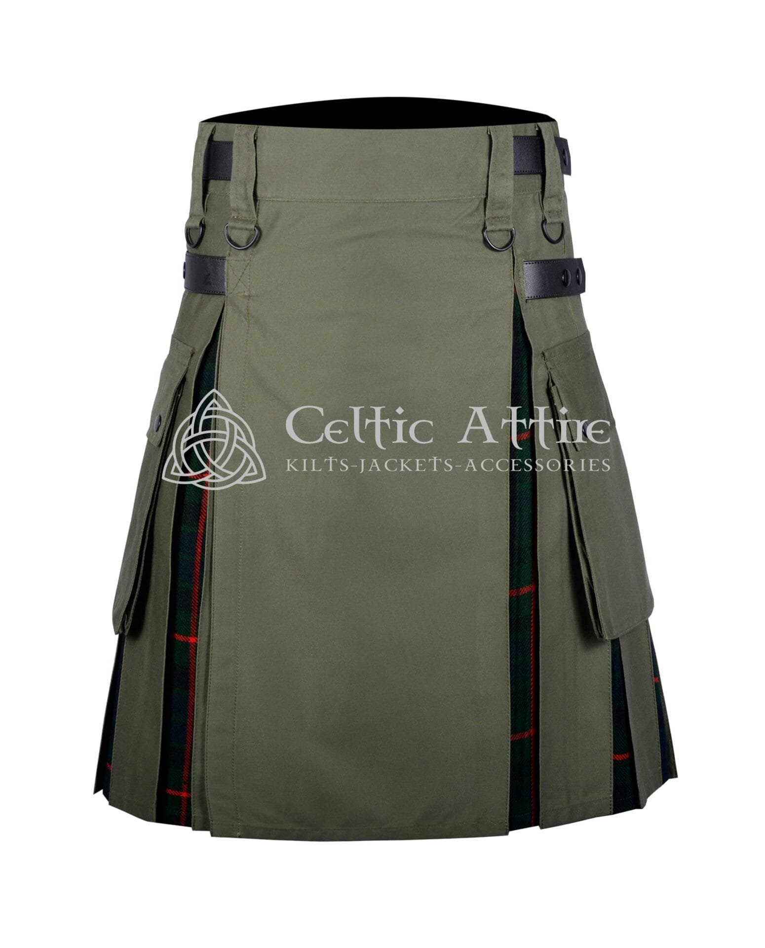 Olive Green Cotton Gunn Tartan Hybrid Utility Kilt