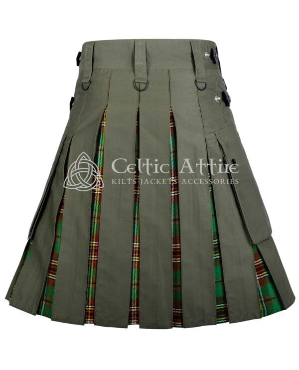 Olive Green Cotton Tara Murphy Tartan Hybrid Kilt - Image 2