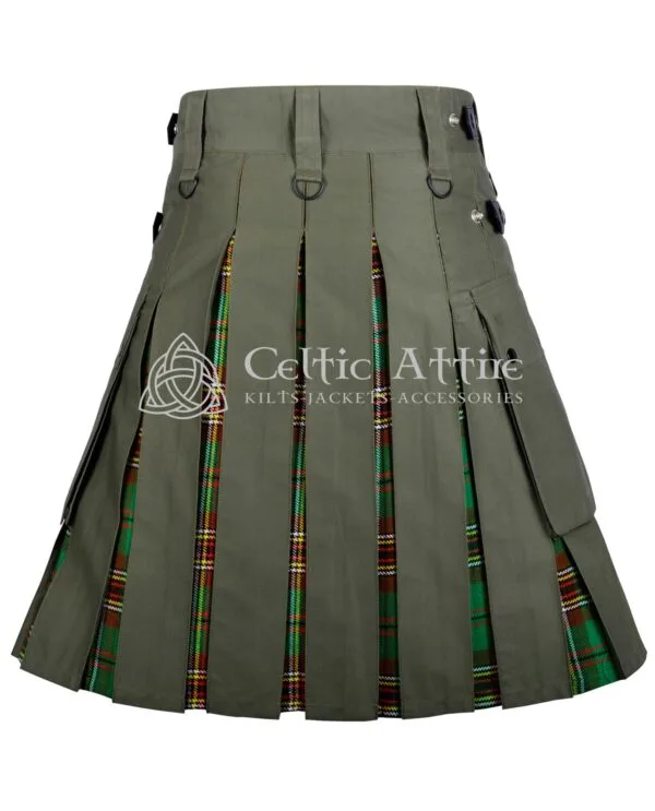 Olive Green Cotton Tara Murphy Tartan Hybrid Kilt - Image 2