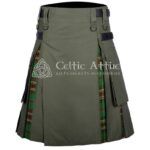 Olive Green Cotton Tara Murphy Tartan Hybrid Kilt