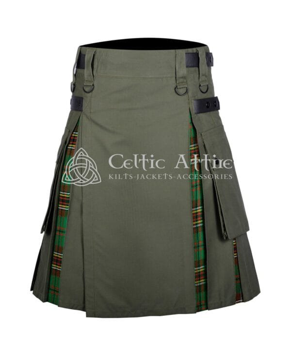 Olive Green Cotton Tara Murphy Tartan Hybrid Kilt